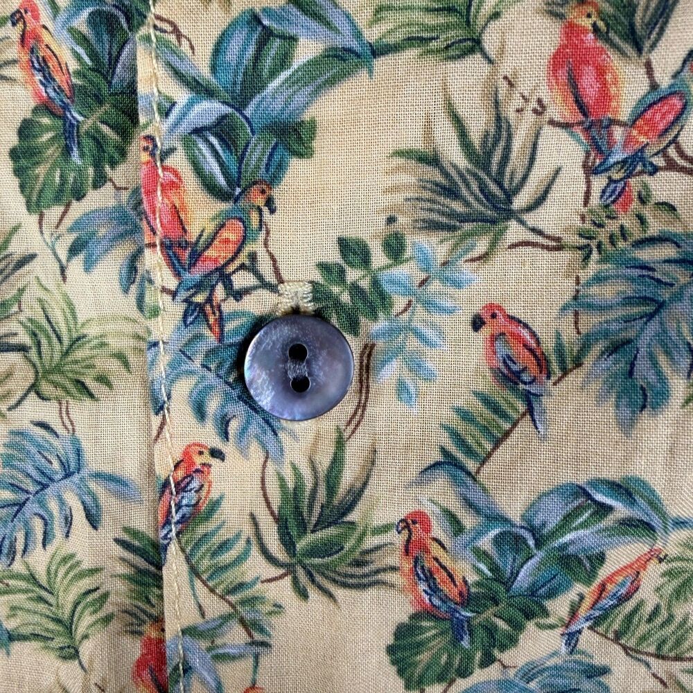 TORI RICHARDSHawaiian Shirt Mens L Yellow Parrot Tropical Cotton Lawn Aloha Bird